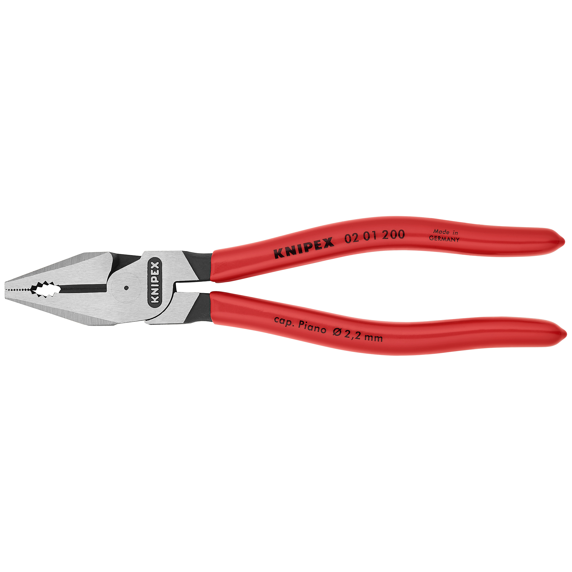 KNIPEX Combination Pliers - 8in., Plastic Coating, Steel, 0.109in. Jaw Capacity, High Leverage, Model# 02 01 200